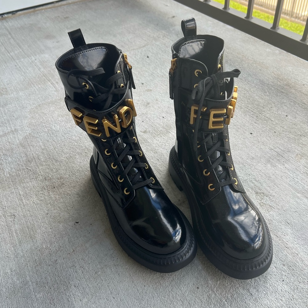 Fendi patent leather combat boots worn once no box included size 39